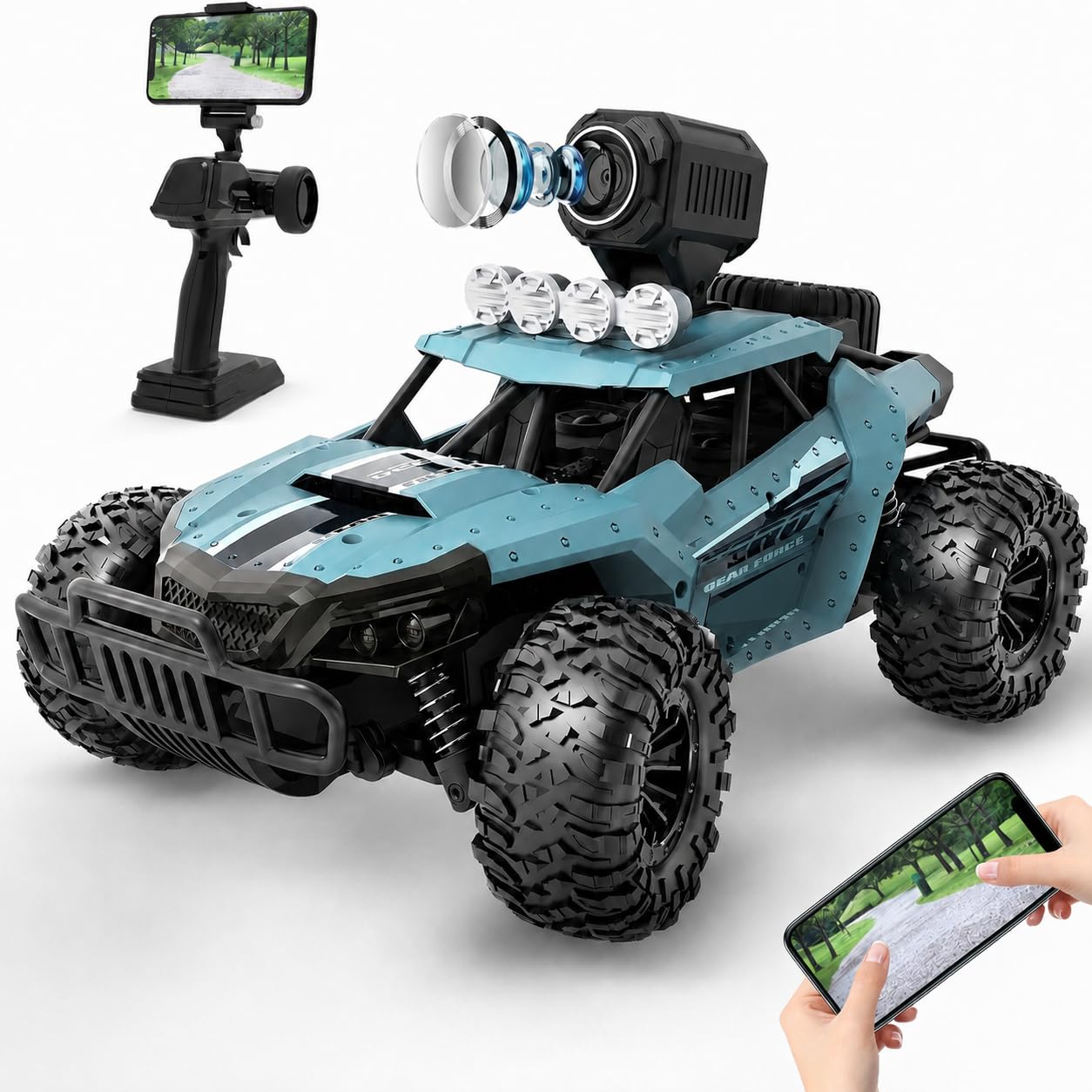 DEERC RC Cars DE36W Remote Control Car with 1080P HD FPV Camera, 1/16 Off-Road High Speed Monster Trucks for Kids Adults 60 Min Play