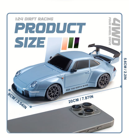 Drift RC Car 1:24 Scale – 4WD High-Speed Remote Control Racing Car with Flashing Lights, Dual Tires, USB Charging,Racing Car Toys for Boys Girls Kids Adults