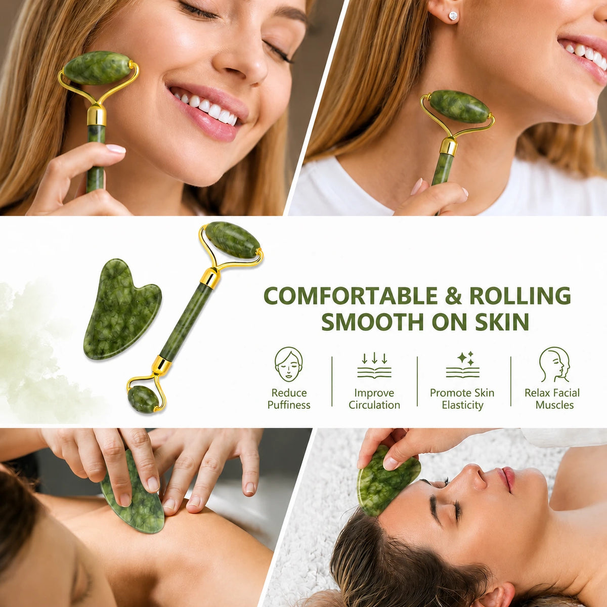Natural Jade Roller & Gua Sha Set – Facial Massage Tools for Skin Care, Face Lifting & Depuffing valemerehub
