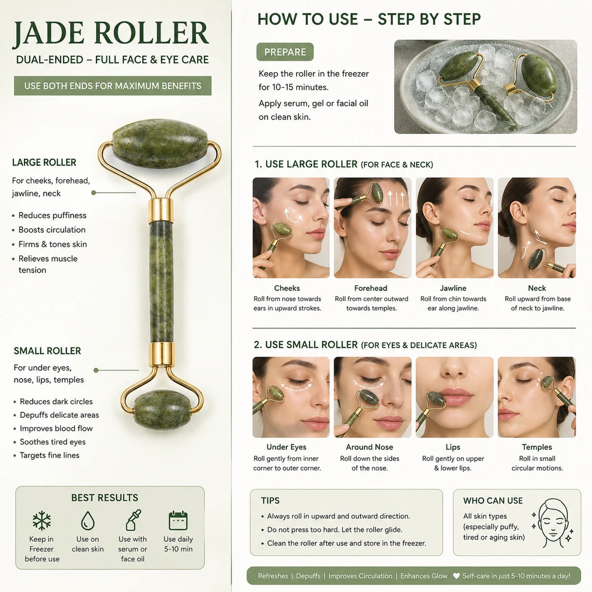 Natural Jade Roller & Gua Sha Set – Facial Massage Tools for Skin Care, Face Lifting & Depuffing valemerehub