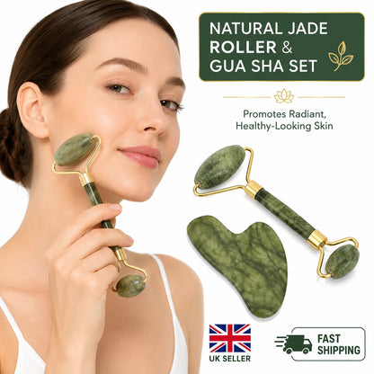 Natural Jade Roller & Gua Sha Set – Facial Massage Tools for Skin Care, Face Lifting & Depuffing valemerehub