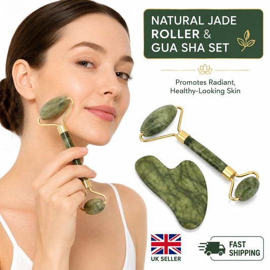 Natural Jade Roller & Gua Sha Set – Facial Massage Tools for Skin Care, Face Lifting & Depuffing valemerehub
