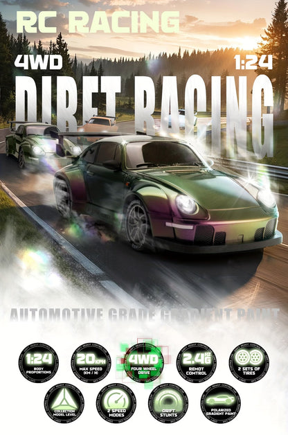 Drift RC Car 1:24 Scale – 4WD High-Speed Remote Control Racing Car with Flashing Lights, Dual Tires, USB Charging,Racing Car Toys for Boys Girls Kids Adults
