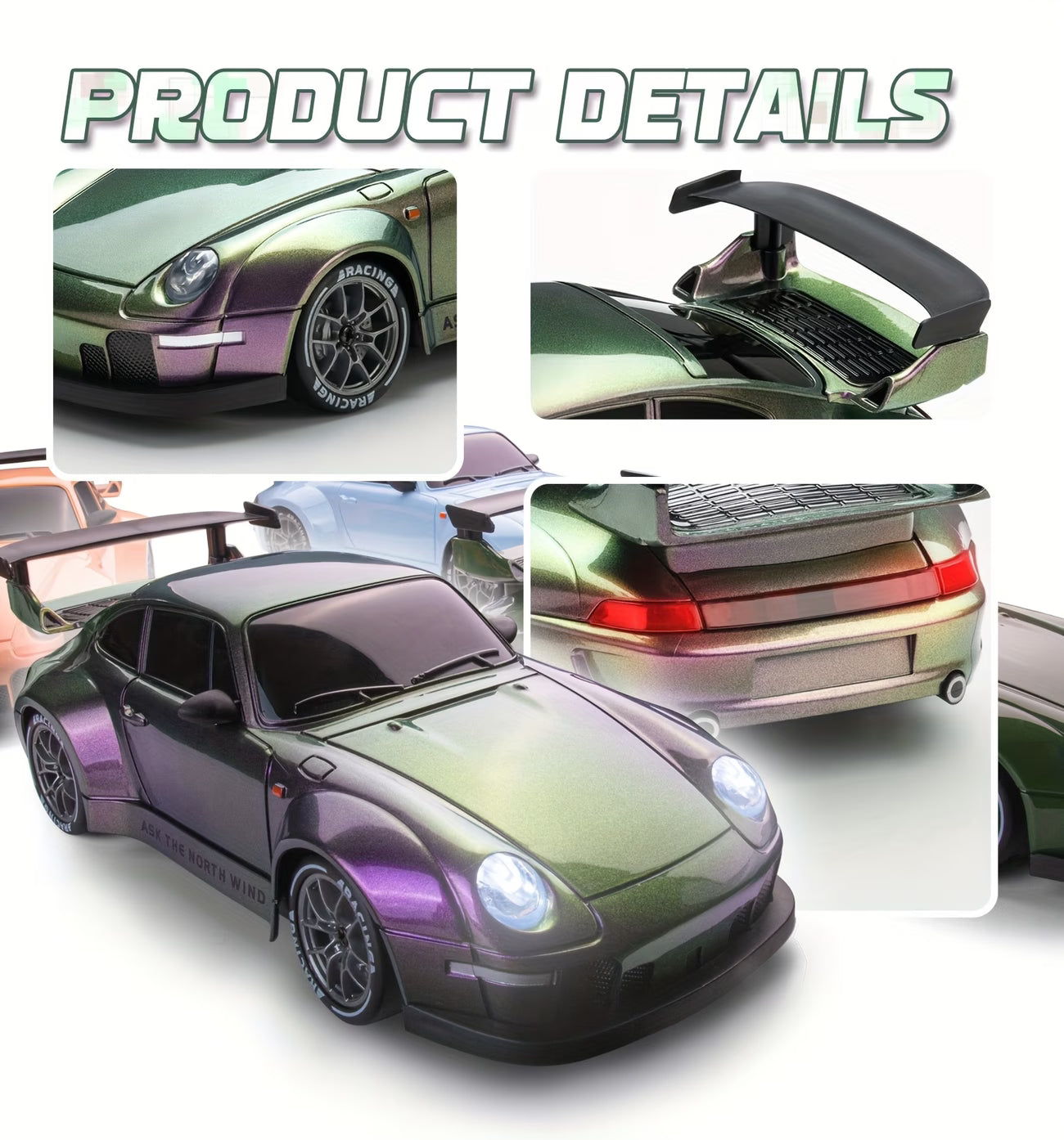 Drift RC Car 1:24 Scale – 4WD High-Speed Remote Control Racing Car with Flashing Lights, Dual Tires, USB Charging,Racing Car Toys for Boys Girls Kids Adults
