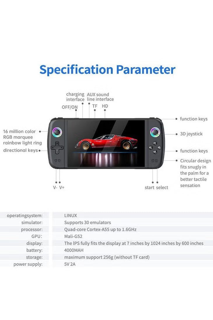 M27 Game Console 7.0 Inch IPS Screen 30+Simulators 20,000+Games Installed Retro Handheld Game Console Portable 4000mAh